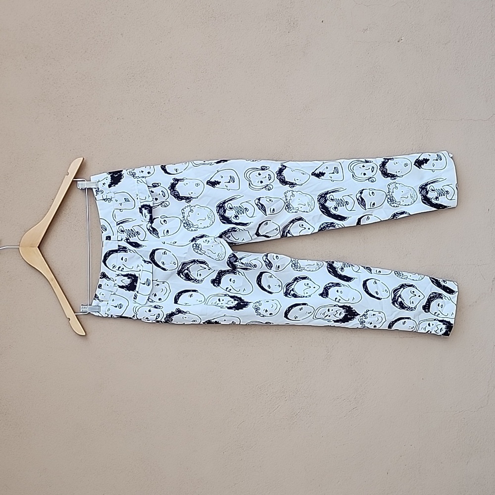 SHEKOU Straight Leg Pants Small Artsy Graffiti Faces Doodle Streetwear Punk Rave - Picture 6 of 10